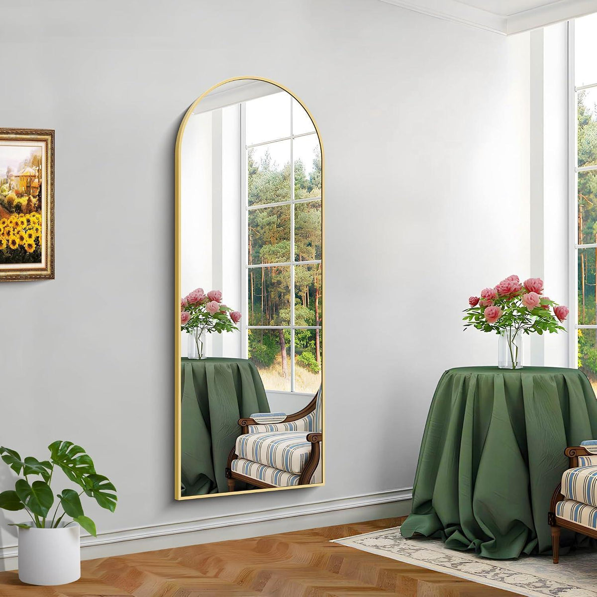 Großer Gewölbter Standspiegel 165x60cm mit Goldrahmen
