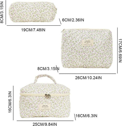 3-teiliges Aesthetic Baumwolle Kosmetiktasche Set Blumen Reise Make-up Bag