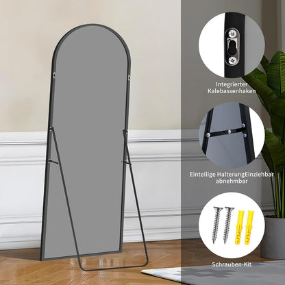 Großer Gewölbter Ganzkörperspiegel mit Aluminiumrahmen – 165x60 cm