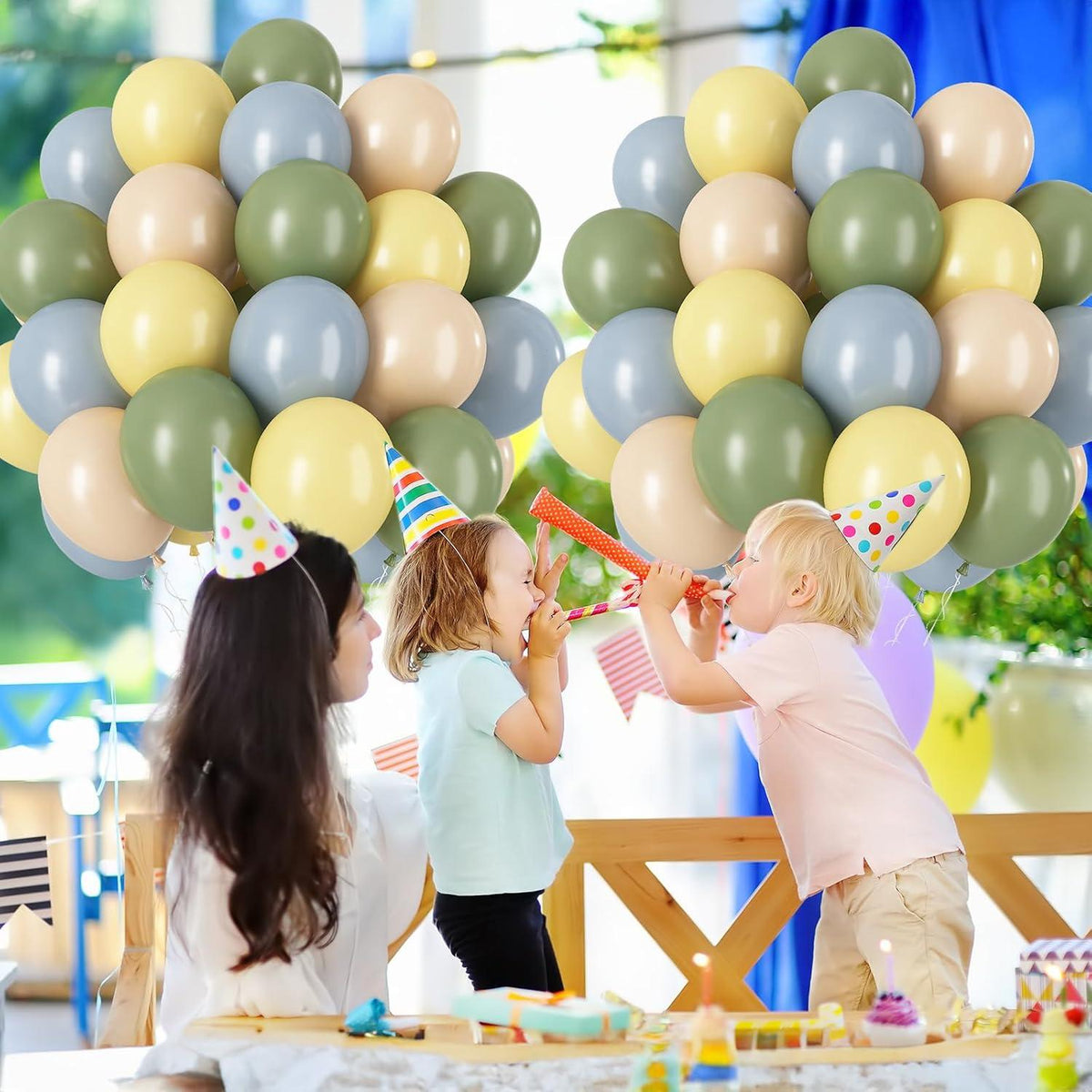 60er Packung Luftballons 12 Zoll in Salbeigrün Gelb Blau für Party Deko
