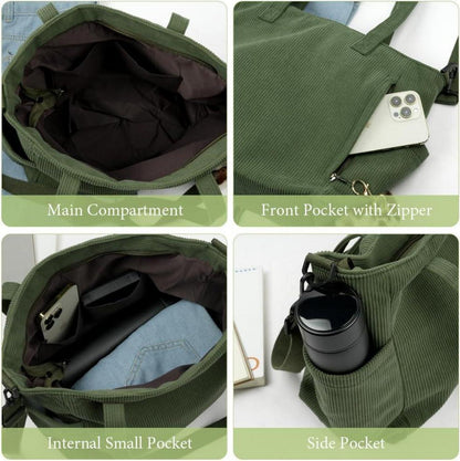 Damen Kord Handtasche Groß Umhängetasche Tote Bag Beuteltasche mit Reißverschluss