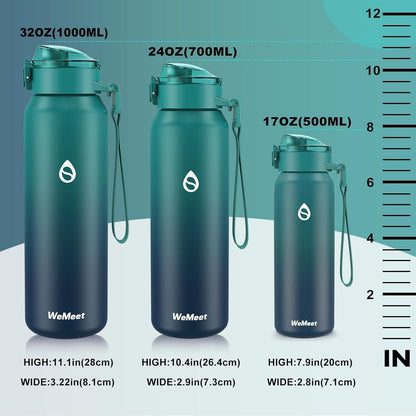 Edelstahl Trinkflasche mit Strohhalm, 500ml, Blau