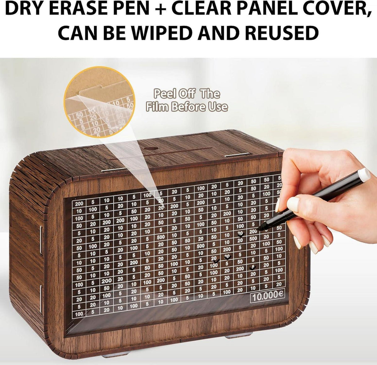Originelle Spardose aus Holz mit Sparbox und Zahlen