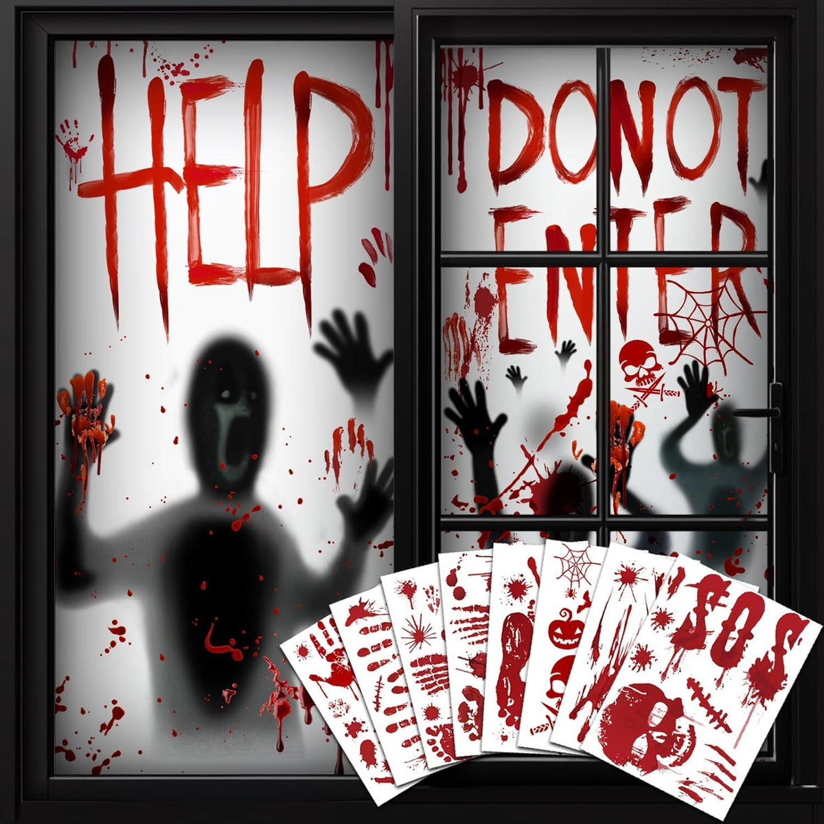 Halloween Fensterbilder Aufkleber Blutige Handabdrücke
