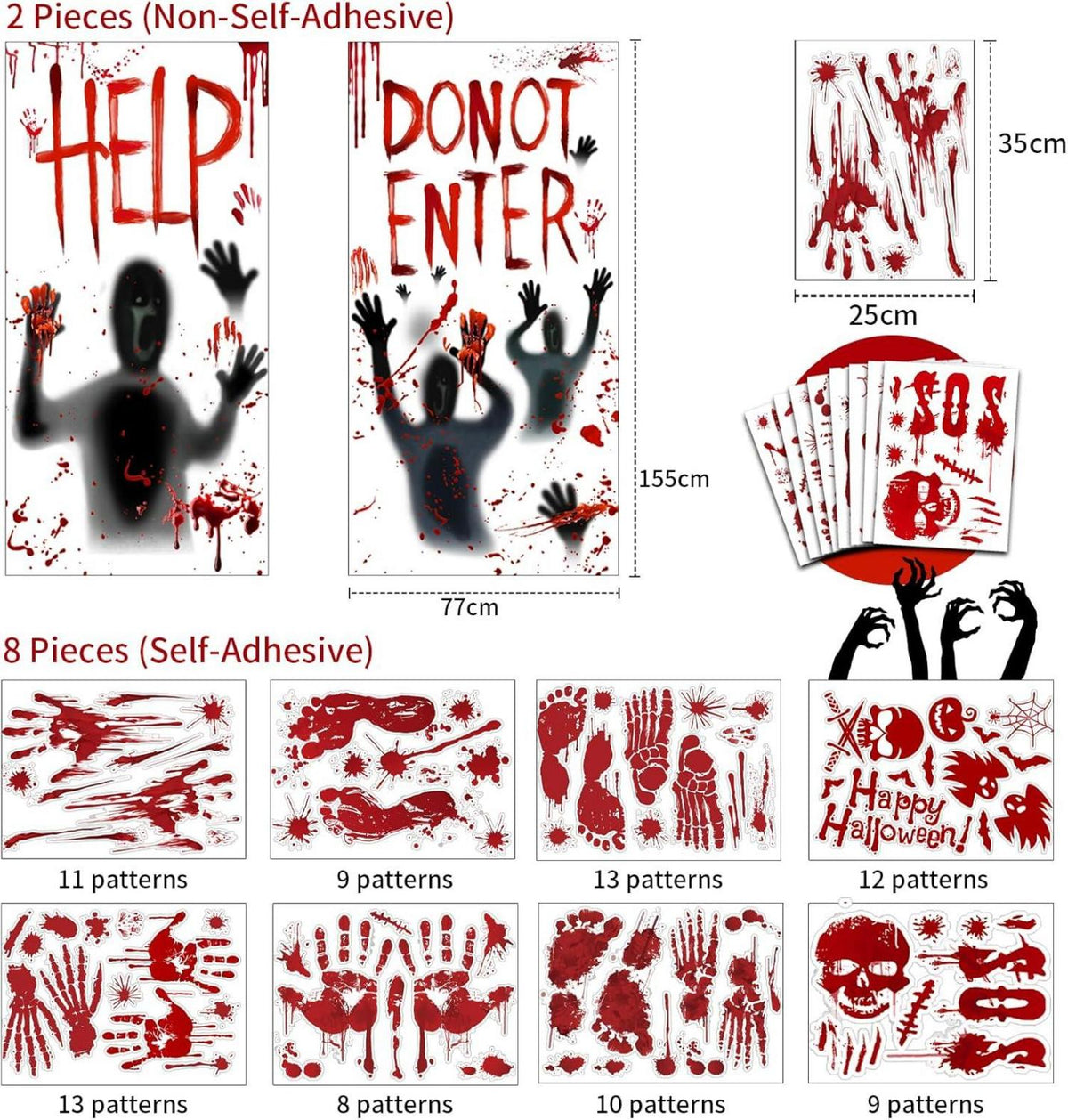 Halloween Fensterbilder Aufkleber Blutige Handabdrücke 87pcs