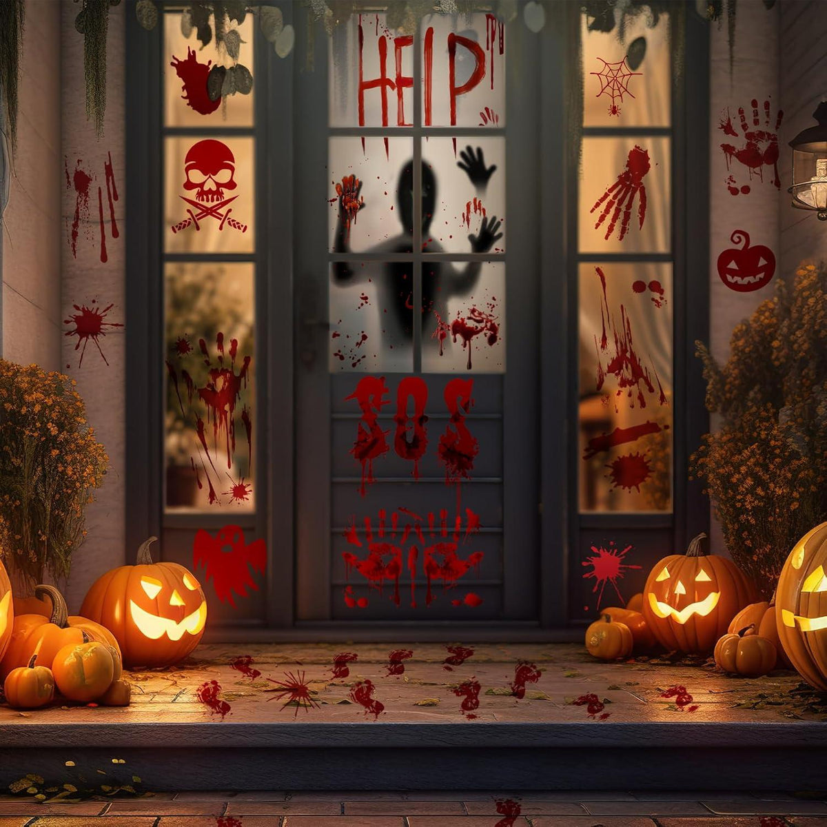 Halloween Fensterbilder Aufkleber Blutige Handabdrücke