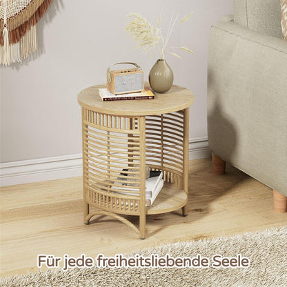 Beistelltisch Rund Massivholz Doppelschichtige Lagerung Boho-Stil