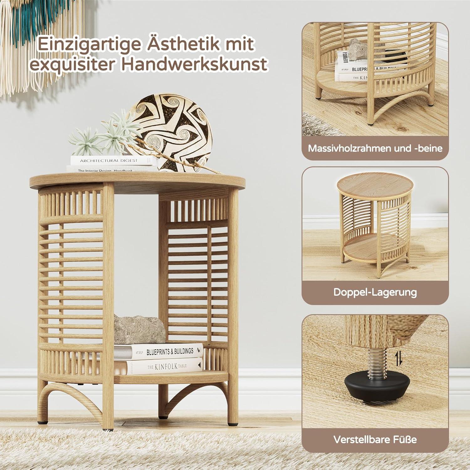 Beistelltisch Rund Boho-Massivholz Schnelle Montage