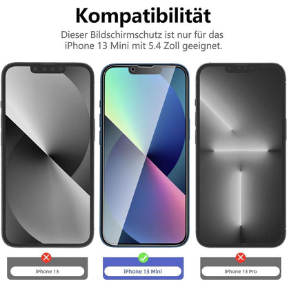 Sichtschutz Panzerglas iPhone 13 Mini 5,4 Zoll Set 3x 9H