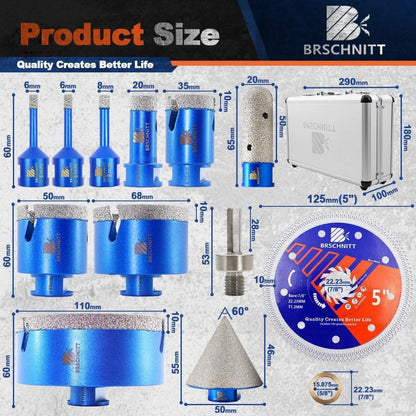 Diamant Fliesenbohrer Set 6-110mm M14 für harte Materialien