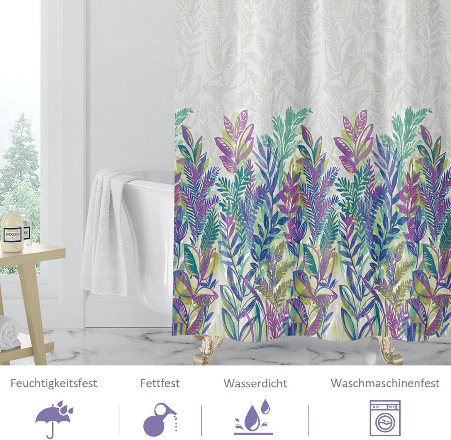 Duschvorhang Anti-Schimmel 180x180 lila Blätter Polyester