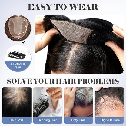 Echthaar Haarteil mit Pony, Ombré Braun Blond, 14 Zoll