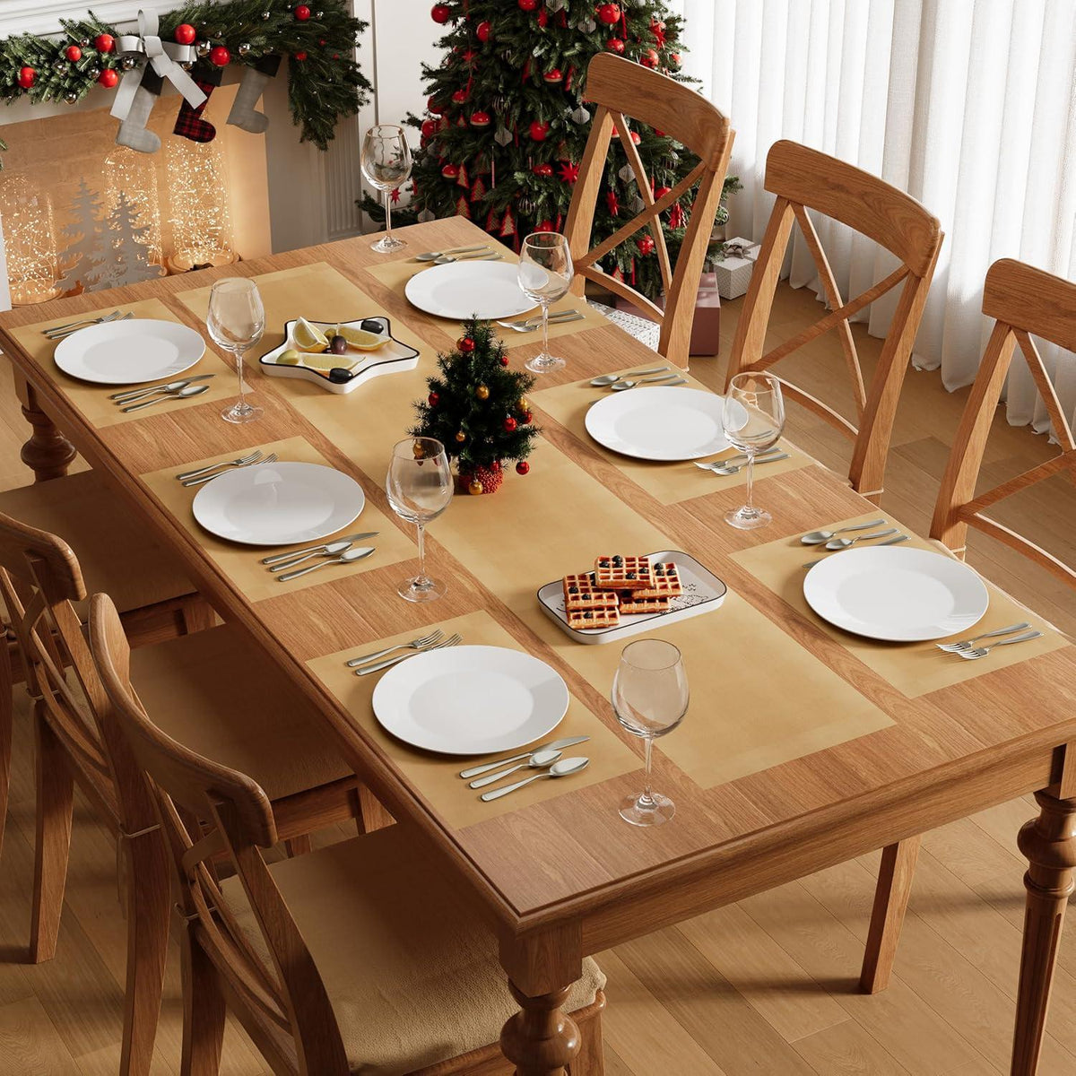 Tischsets Weihnachten 6er Set Platzdeckchen Gold Abwaschbar