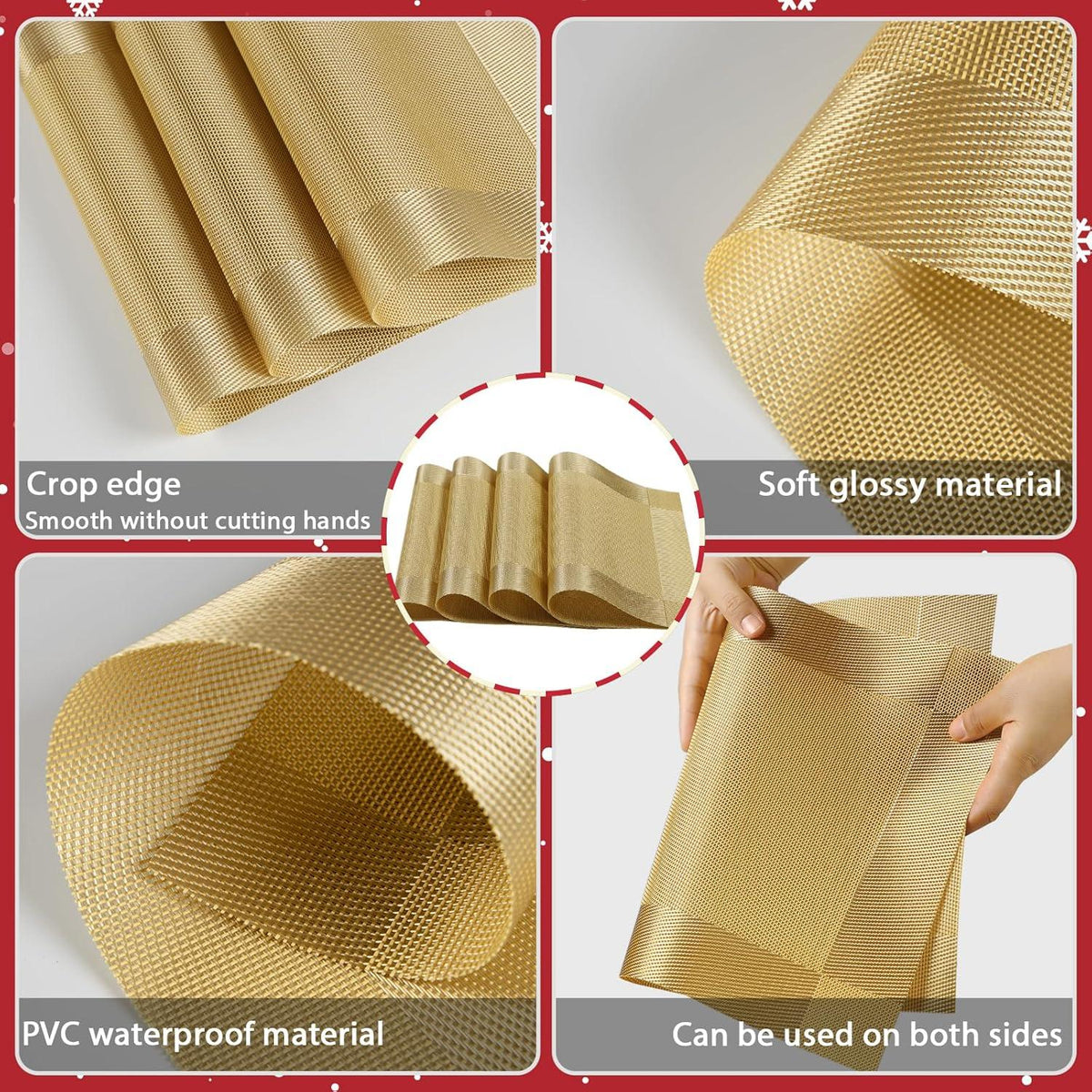 Tischsets Weihnachten 6er Set Platzdeckchen Gold Abwaschbar
