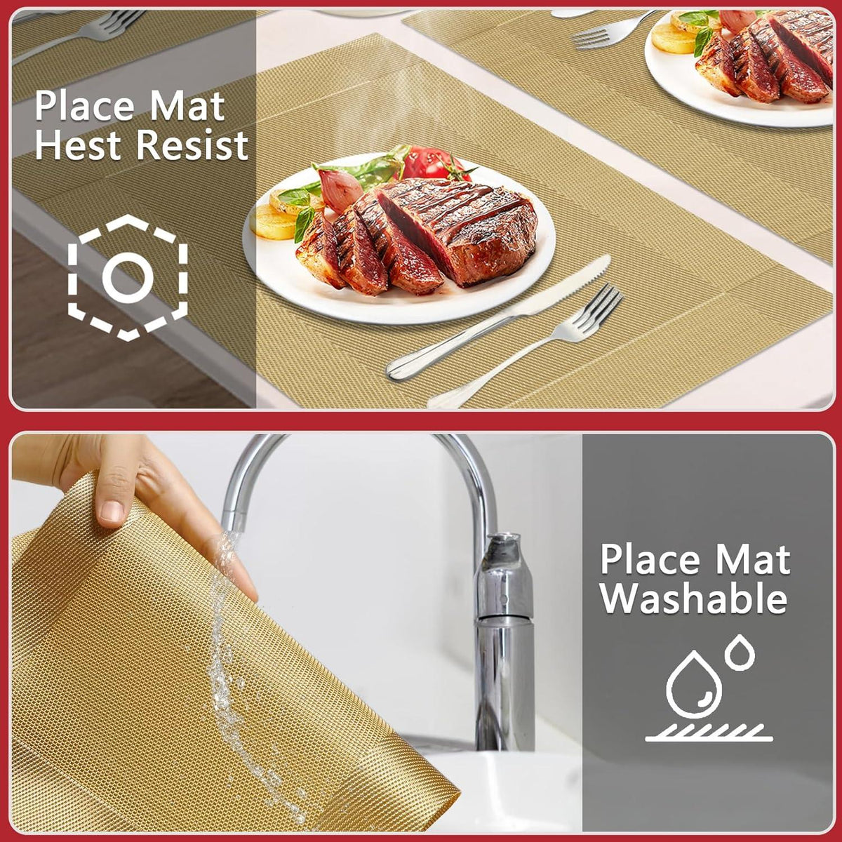 Famibay Weihnachts Tischläufer und Platzsets Set 6er Gold Hitzebeständig 180cm