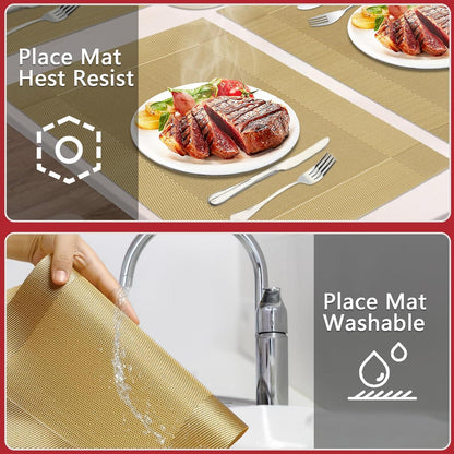 Famibay Weihnachts Tischläufer und Platzsets Set 6er Gold Hitzebeständig 180cm