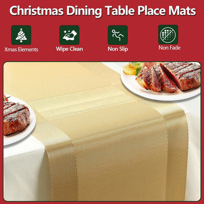 Famibay Weihnachten Tischsets Platzdeckchen 6er Set Gold 180cm Hitzebeständig