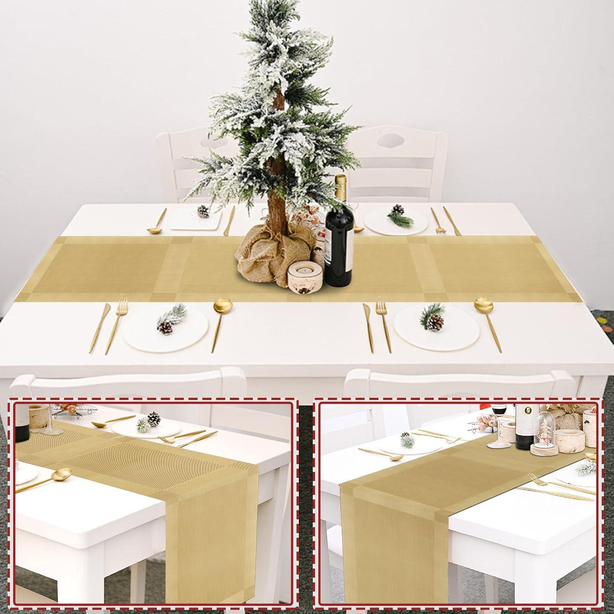 Famibay Weihnachten Tischsets Platzdeckchen 6er Set Gold 180cm Hitzebeständig