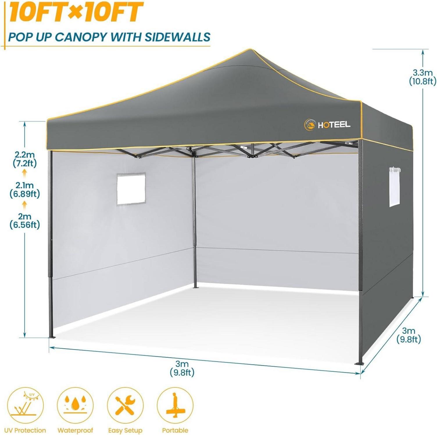Pop Up Pavillon 3x3m Wasserdicht Stabil Winterfest mit 4 Seitenwänden Grau