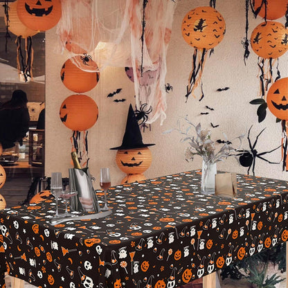 2x Halloween Tischdecke Kürbis Schädel Schwarz Folie