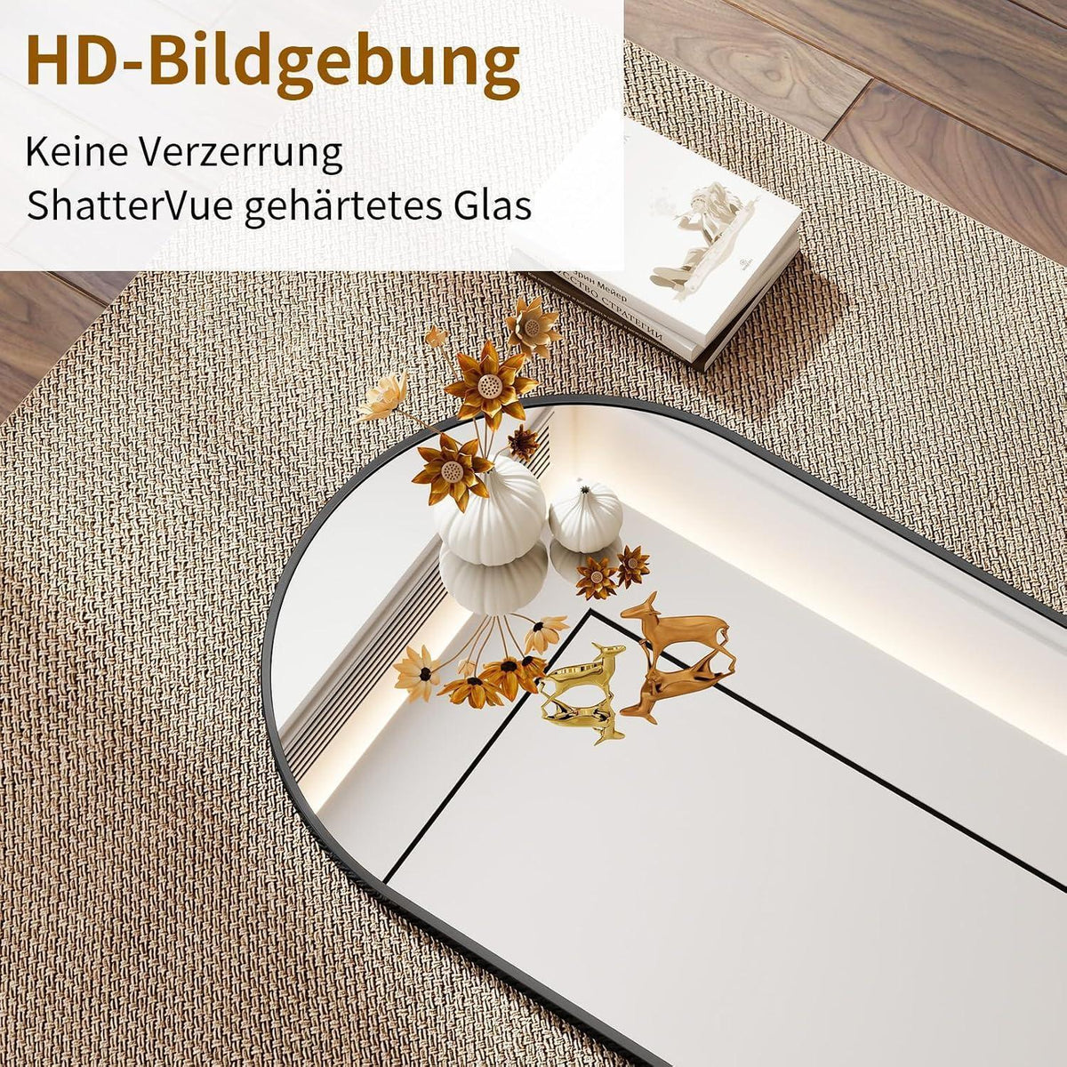 Ovaler Wandspiegel 30x60cm – Gehärtetes Glas, Schwarz