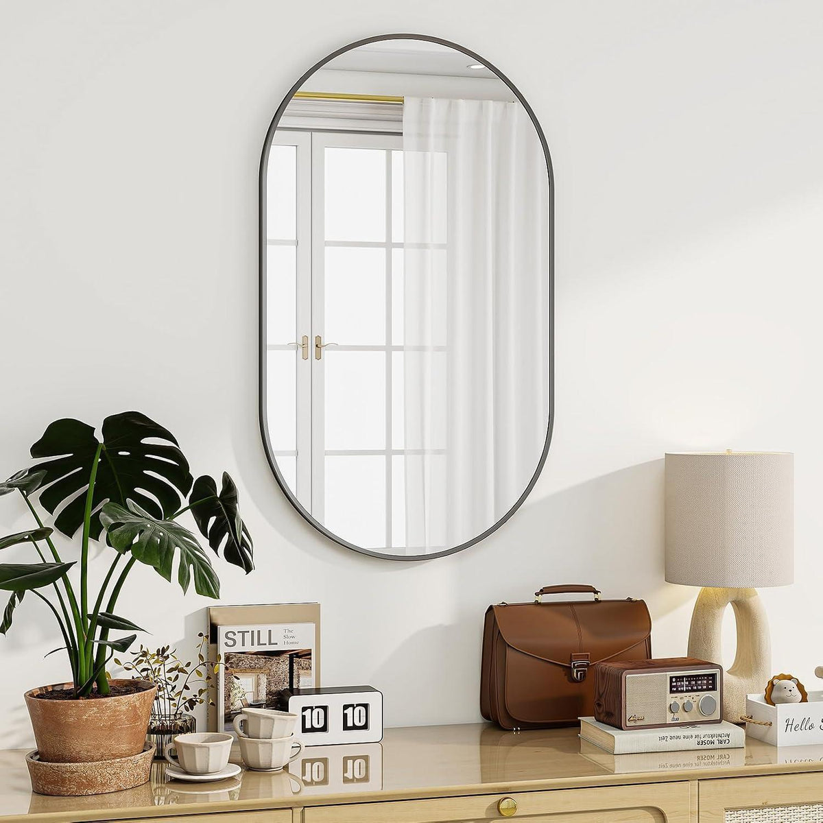 Ovaler Wandspiegel 43x76cm – Gehärtetes Glas, Schwarz