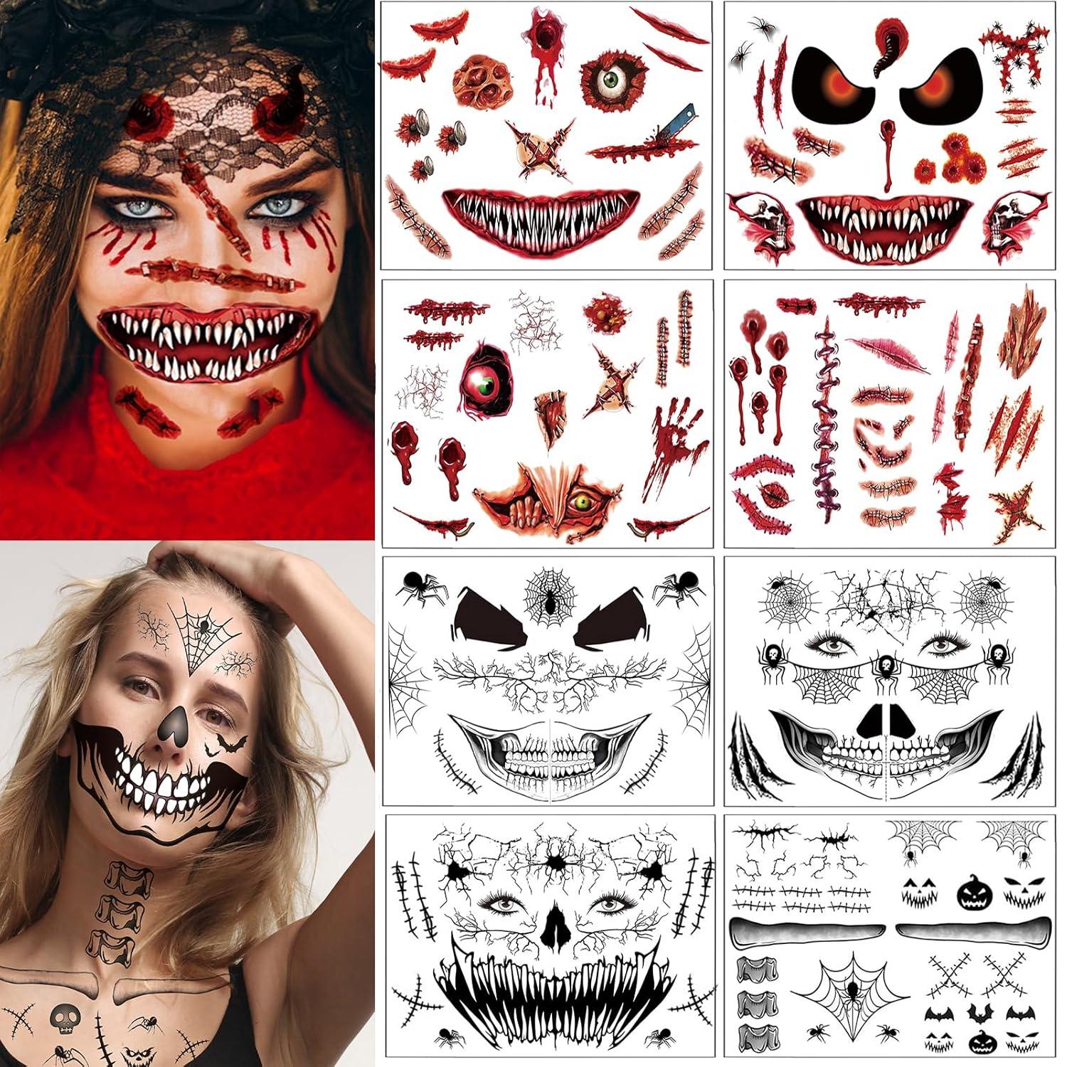 Halloween Narben Skelett Gesicht Tattoo Set 8 Stück