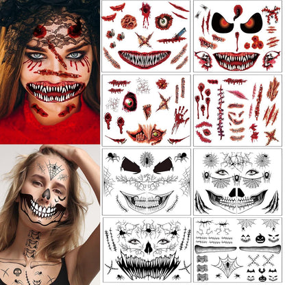 Halloween Narben Skelett Gesicht Tattoo Set 8 Stück
