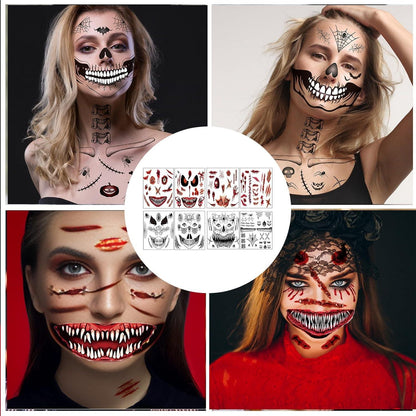 Halloween Narben Tattoo Set Skelett Vampire Clown Totenkopf 8