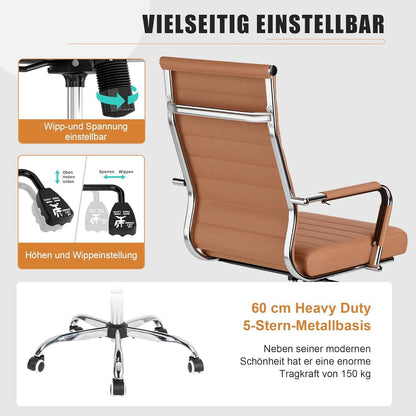 Bürostuhl Ergonomisch Wippfunktion höhenverstellbar belastbar bis 150 kg Braun