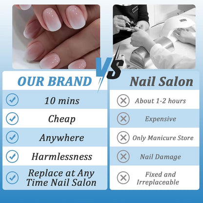 24 Stück Eckig Nägel Hellrosa Kurz Press on Nails mit Nagelkleber