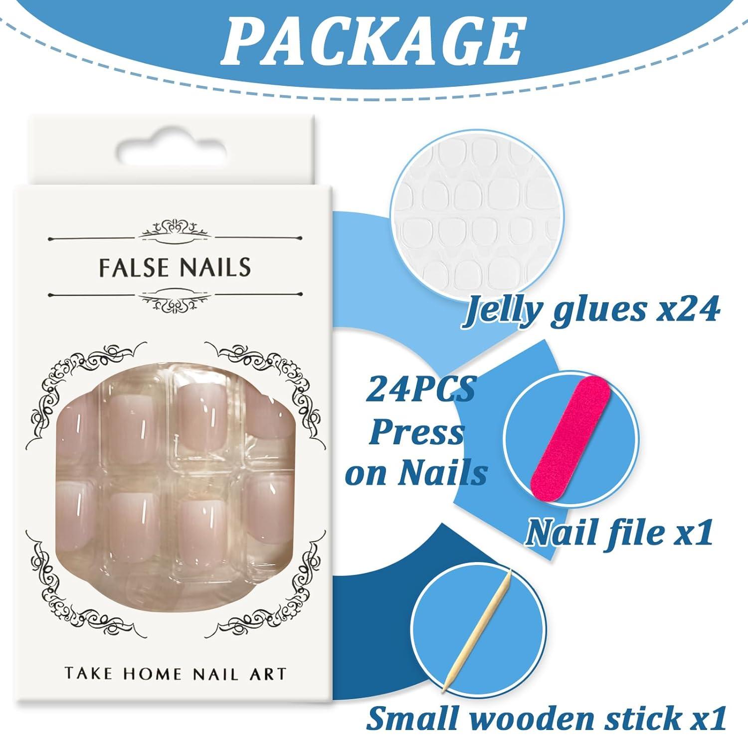 24er Set Eckige Press on Nägel Hellrosa mit Nagelkleber