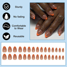 24 Stück Mandel Nägel Orange Französisch Press on Nails mit