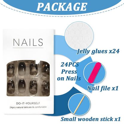 24 Stück Mysteriöser Fleck Französisch Press on Nägel mit Nagelkleber