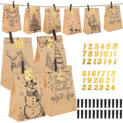 Adventskalender zum Befüllen 2024, Braun, 24 Tüten mit
