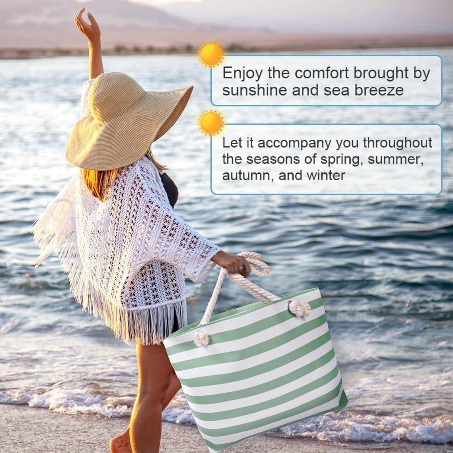 URAQT Große Wasserdichte Strandtasche mit Reißverschluss für Damen, XXL Familie, Beach Tote Bag, Schultertasche