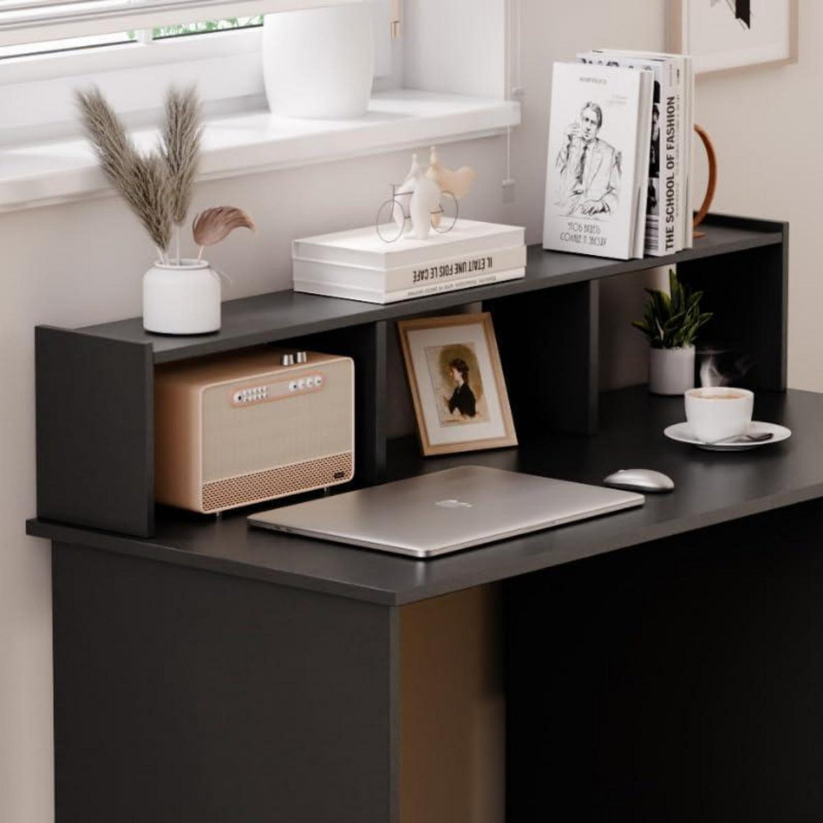 Schreibtisch mit Schubladen und Regal, Schwarz, 105cm