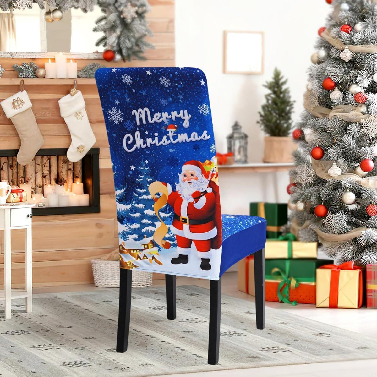 Stretch Stuhlhussen 6er Set | Weihnachten | Blau | Esszimmer & Party
