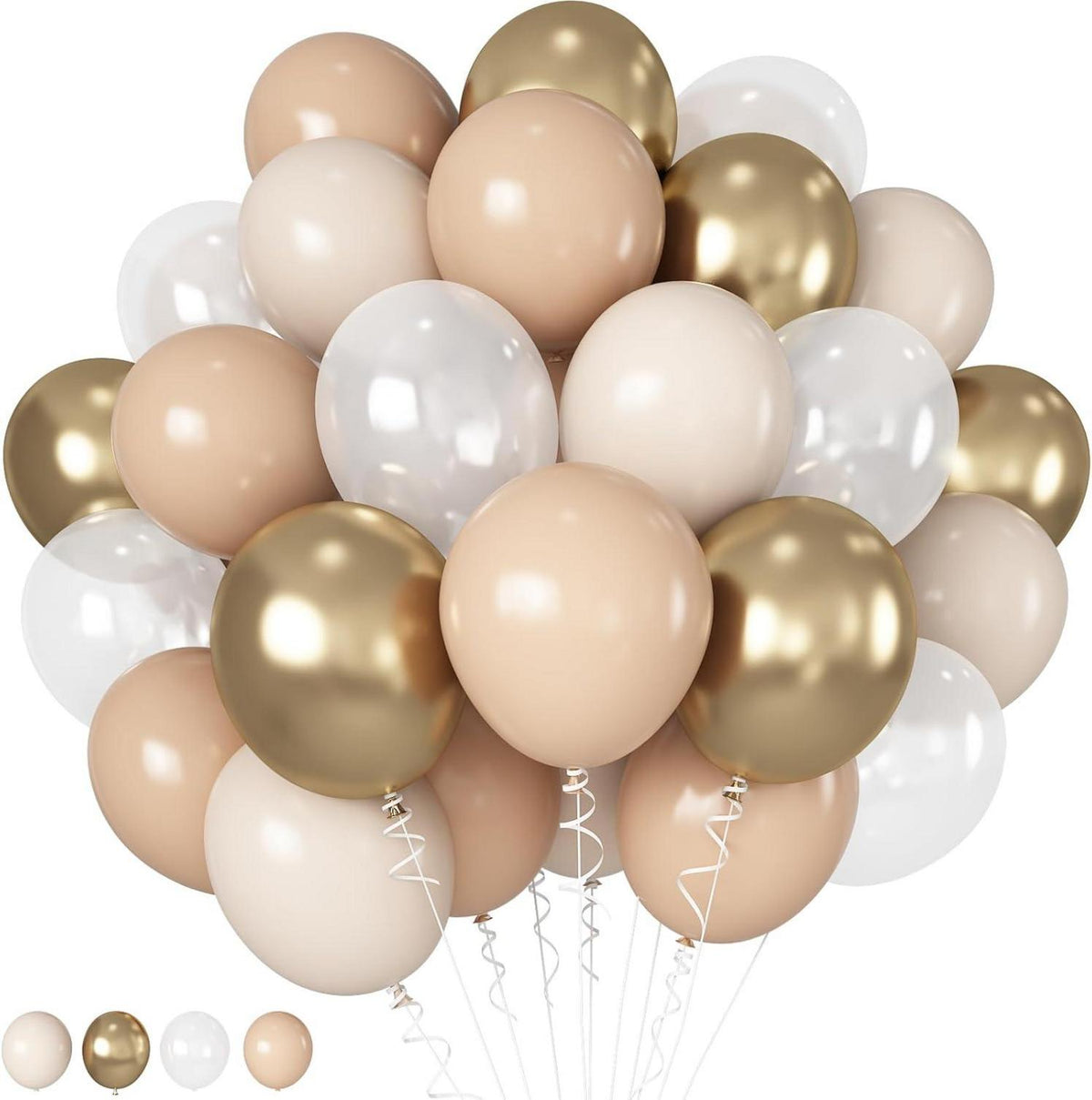 12x Party Luftballons Weiß Gold Beige Helium Latex Retro