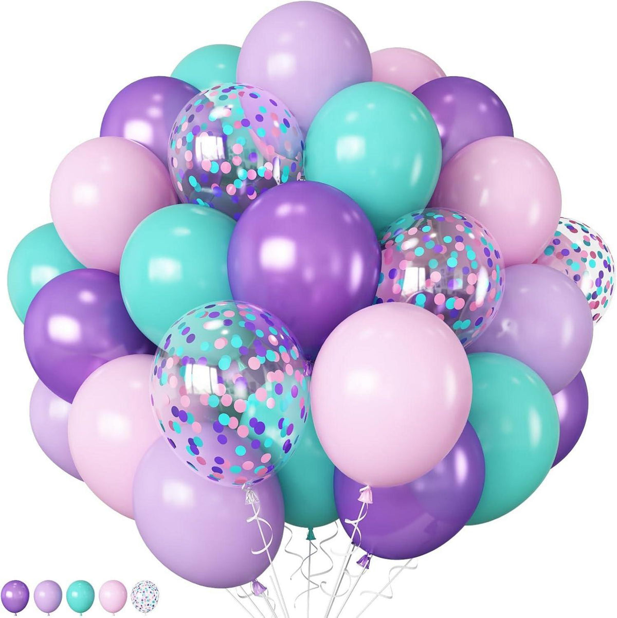 60x 12 Zoll Meerjungfrau Luftballon Set Lila Rosa Türkis Grün