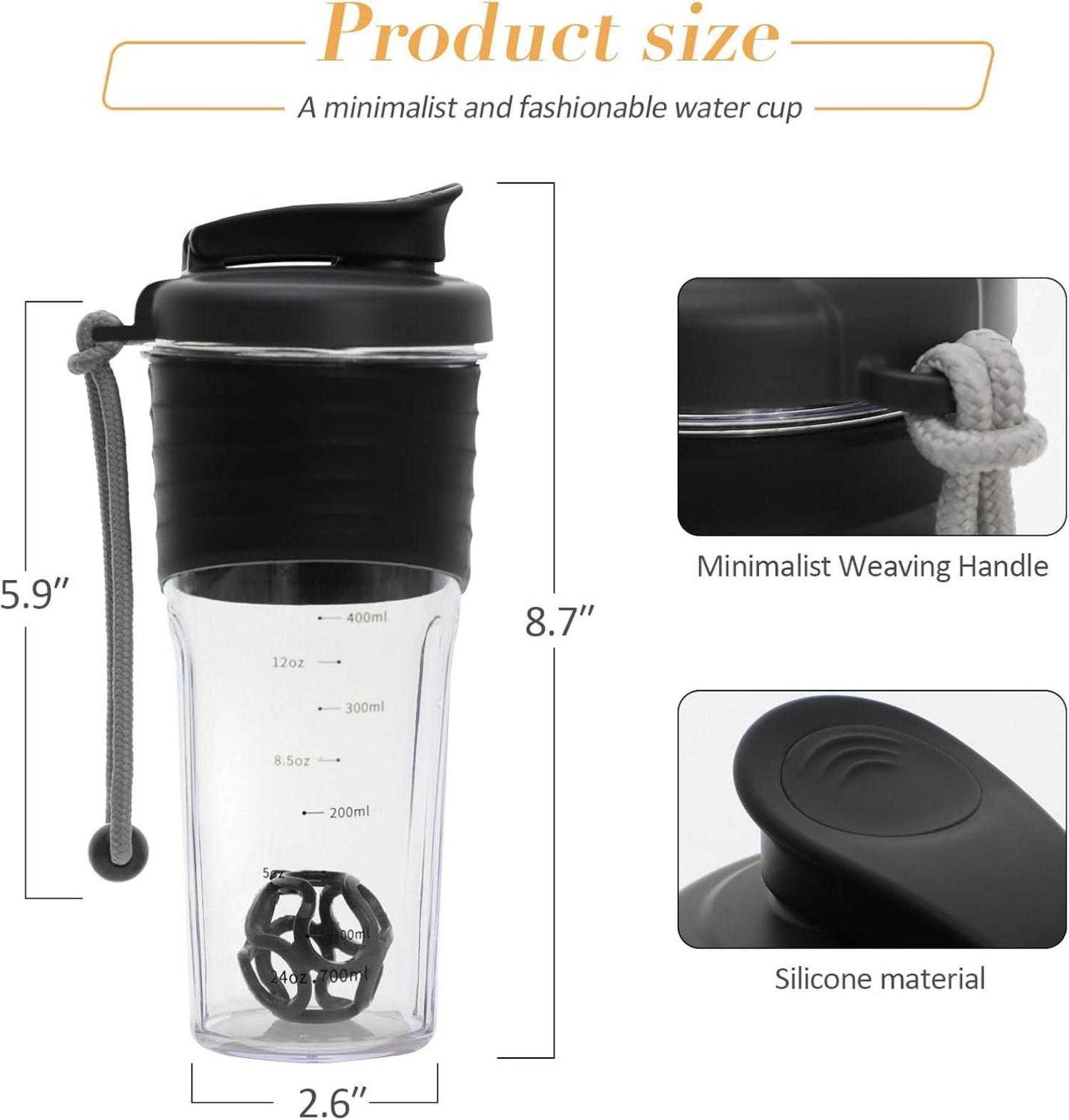 Premium Protein Shaker 700ml Schwarz - Leicht zu Reinigen, Auslaufsicher, Effektive Proteinmischung