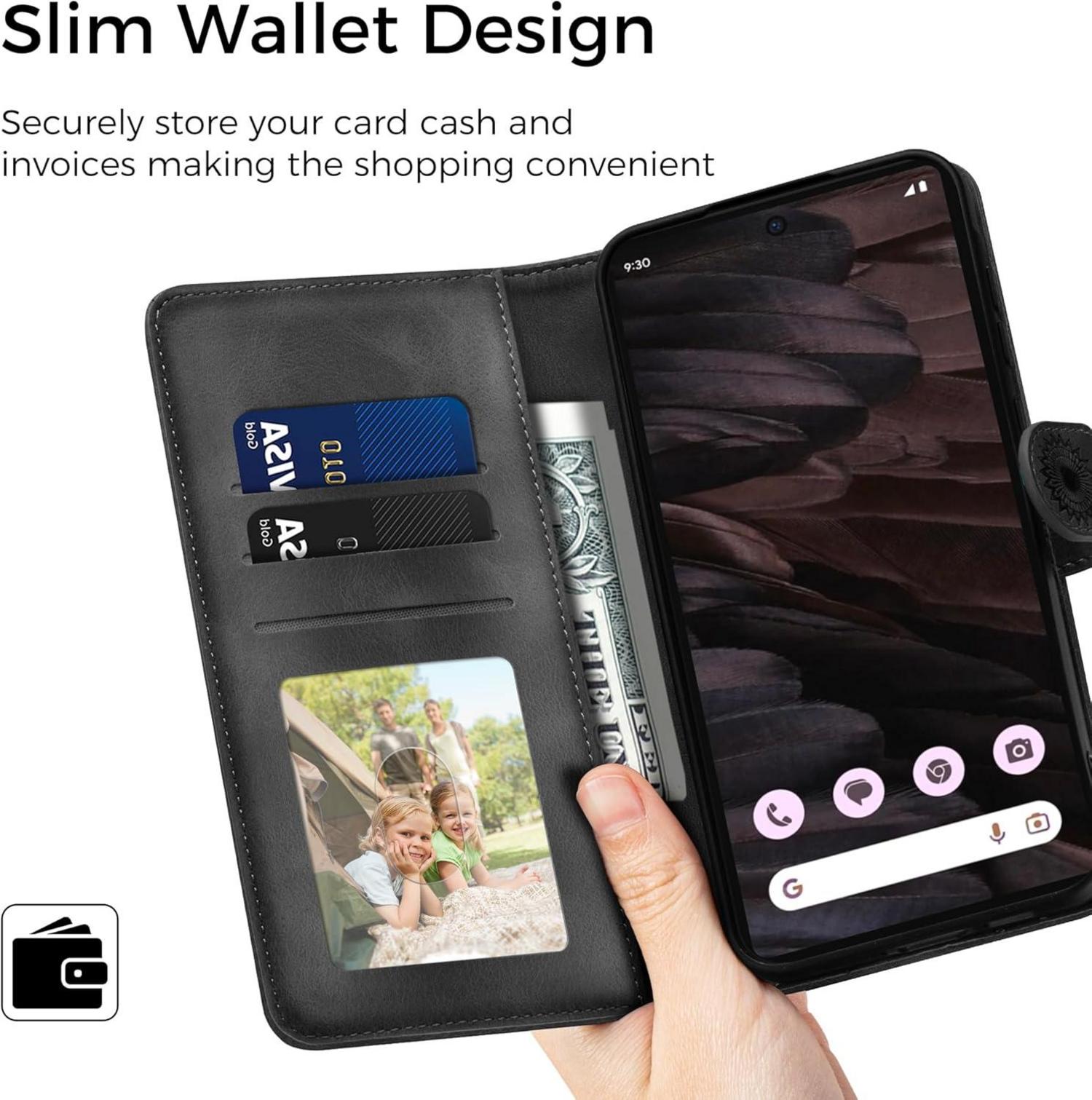 EASDNB Google Pixel 7A Lederhülle Wallet Case Schwarz