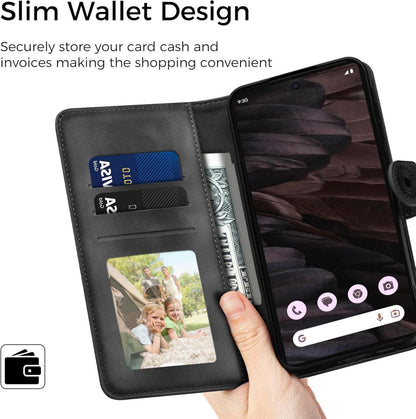 EASDNB Google Pixel 7A Lederhülle Wallet Case Schwarz