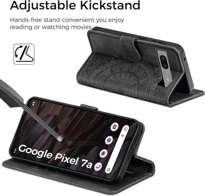 Google Pixel 7A Lederhülle Wallet Case Schwarz Magnet Standfunktion