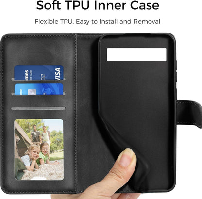Lederhülle für Google Pixel 7A Wallet Case Schwarz Prägung Standfunktion