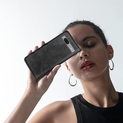 Lederhülle für Google Pixel 7A Wallet Case Schwarz Prägung Standfunktion