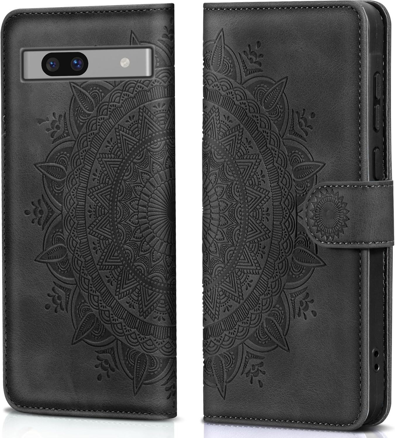 Google Pixel 7A Lederhülle Wallet Case Schwarz Magnet Standfunktion