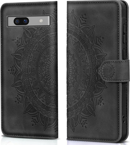 Google Pixel 7A Lederhülle Wallet Case Schwarz Magnet Standfunktion