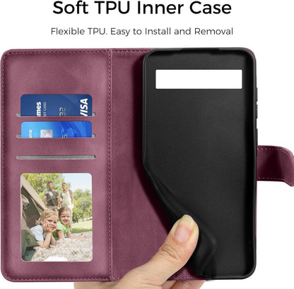Google Pixel 8A Lederhülle Handyhülle Flip Wallet PU Case Magnet Weinrot