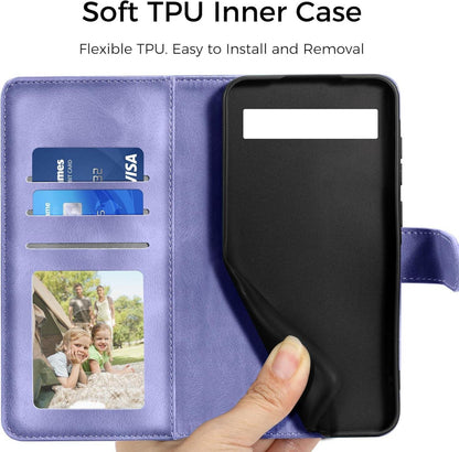 Google Pixel 7A Lederhülle Handyhülle Wallet PU Prägung Schutzhülle Lila